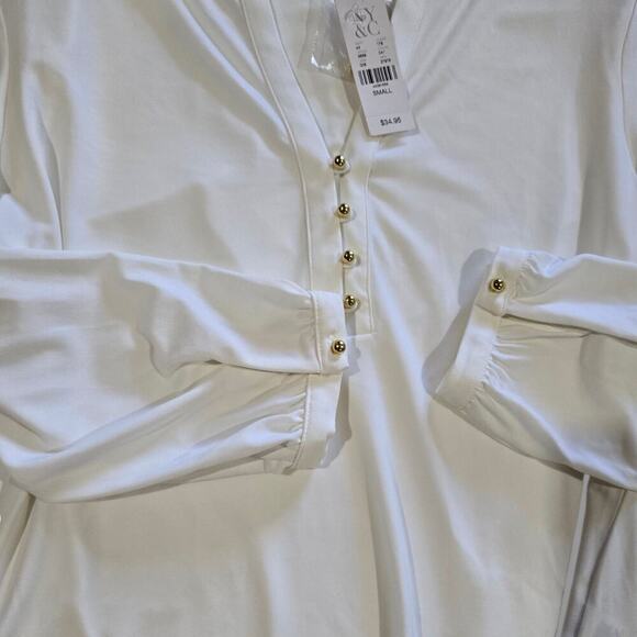 New York & Company Women’s White Stretch Blouse Small NWT Polyester Blend Top - Picture 5 of 8